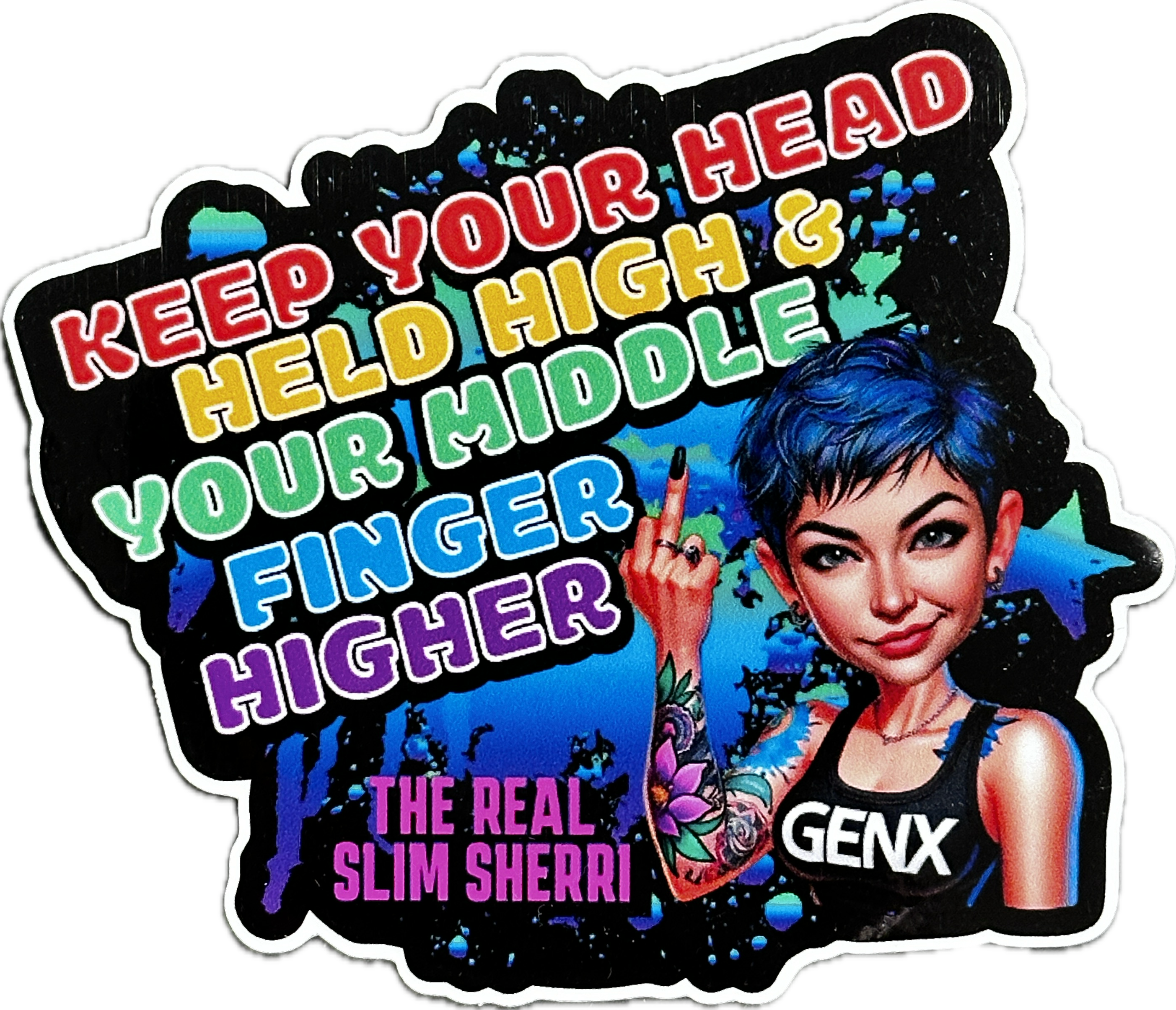 Slim Sherri Head High Middle Finger Sticker 3x3 – GenX Takeover